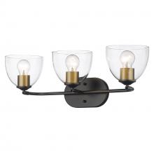  6958-BA3 BLK-BCB-CLR - Roxie 3 Light Bath Vanity in Matte Black with Brushed Champagne Bronze Accents and Clear Glass Shade
